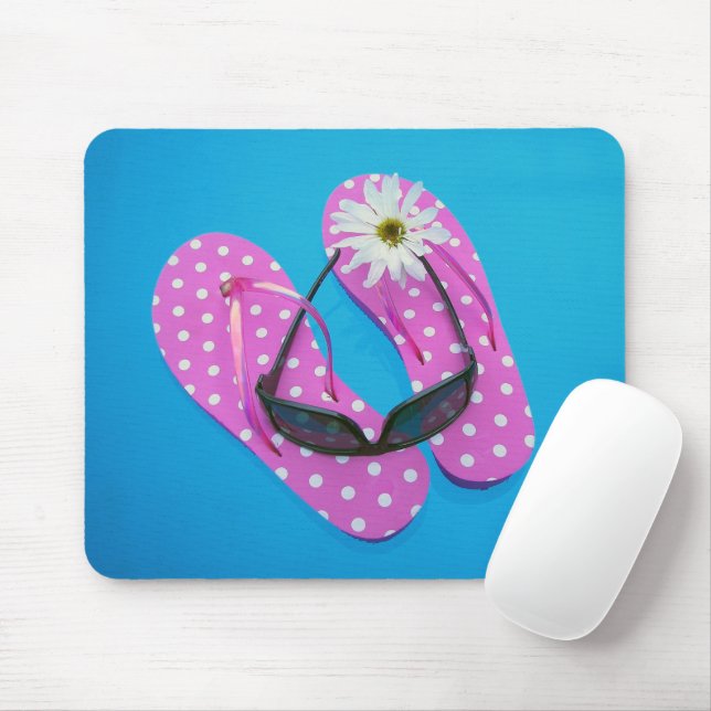 Sunglasses On Polka Dot Flip-flops Mouse Mat (With Mouse)