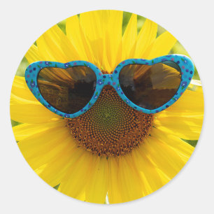 Sunglasses On Sunflower Classic Round Sticker
