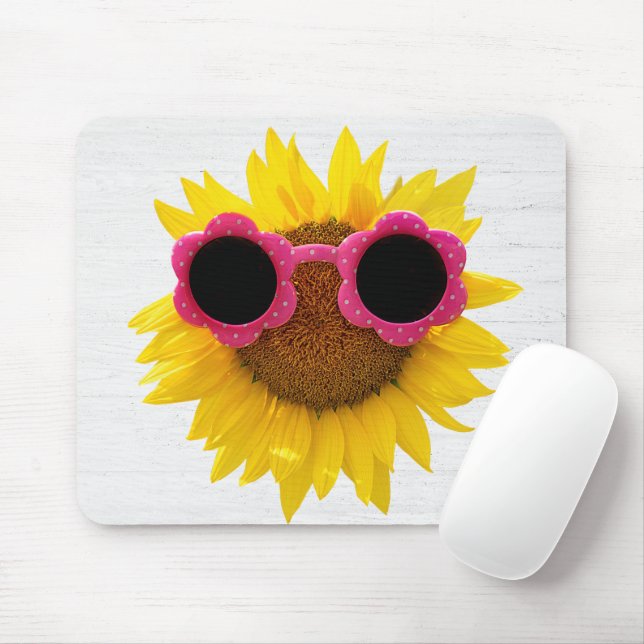 Sunglasses On Sunflower  Mouse Mat (With Mouse)