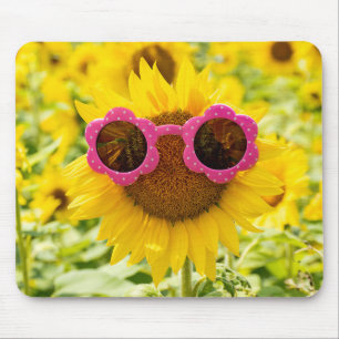 Sunglasses On Sunflower  Mouse Mat