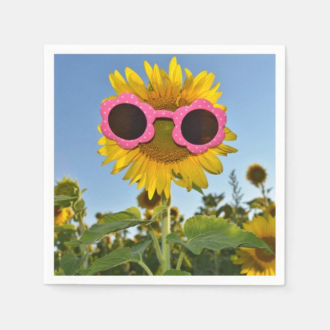 sunglasses on yellow sunflower napkin (Front)