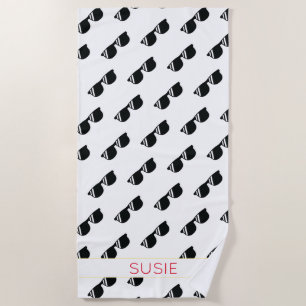 Sunglasses Pattern NAME School Colours Grad Fun Beach Towel