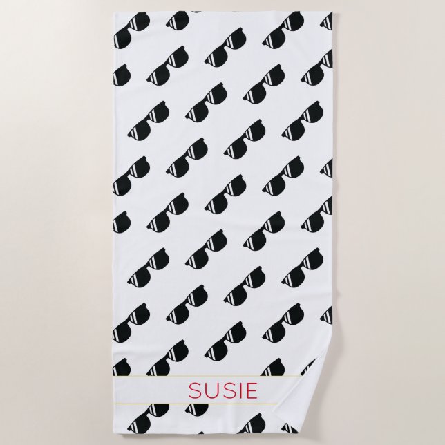 Sunglasses Pattern NAME School Colours Grad Fun Beach Towel (Front)