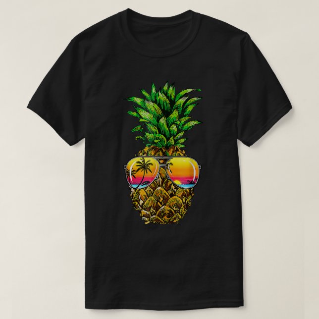 Sunglasses Pineapple Aloha Hawaii Luau Hawaiian Va T-Shirt (Design Front)