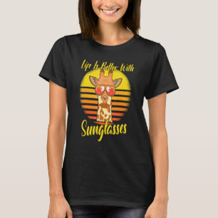 Sunglasses Retro Sunset Beach Vacation Giraffe T-Shirt
