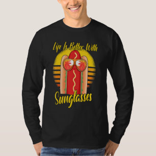 Sunglasses Retro Sunset Beach Vacation Hotdog T-Shirt