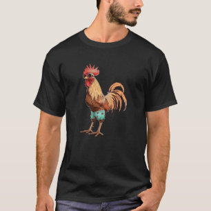 Sunglasses Rooster in swim Trunks for funny Chicke T-Shirt