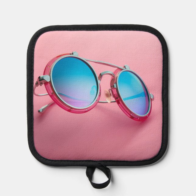 Sunglasses themed kitchen accessory, pink cool pot holder (Front)