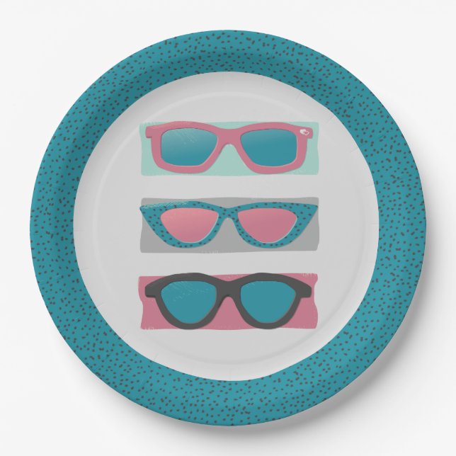 Sunglasses Trio Pink Paper Plate (Front)