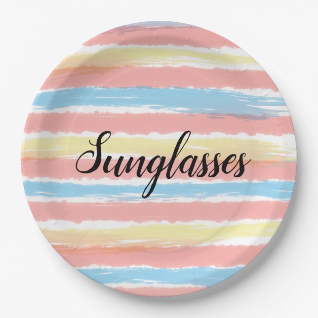 Sunglasses Watercolor Yellow Pink Blue Paper Plate (Front)