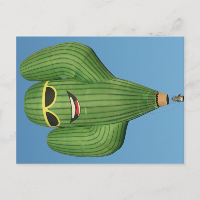 Sunglasses-Wearing Cactus Hot Air Balloon Postcard (Front)