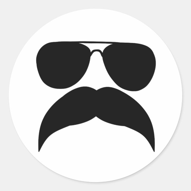 Sunglasses with moustache - Choose background colo Classic Round Sticker (Front)