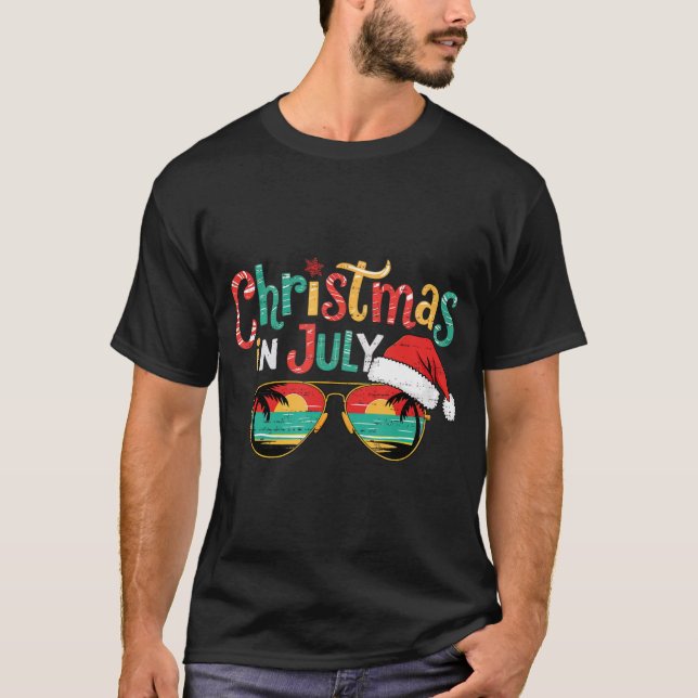 Sungled Christmas In July Summer Xmas Beach Vac T  T-Shirt (Front)