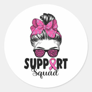 Sungles Messy Bun Support Squad Breast Cancer Classic Round Sticker