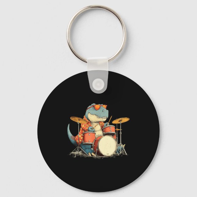 Sungles Rockstar Dinosaur With Cool Drums Costume  Key Ring (Front)