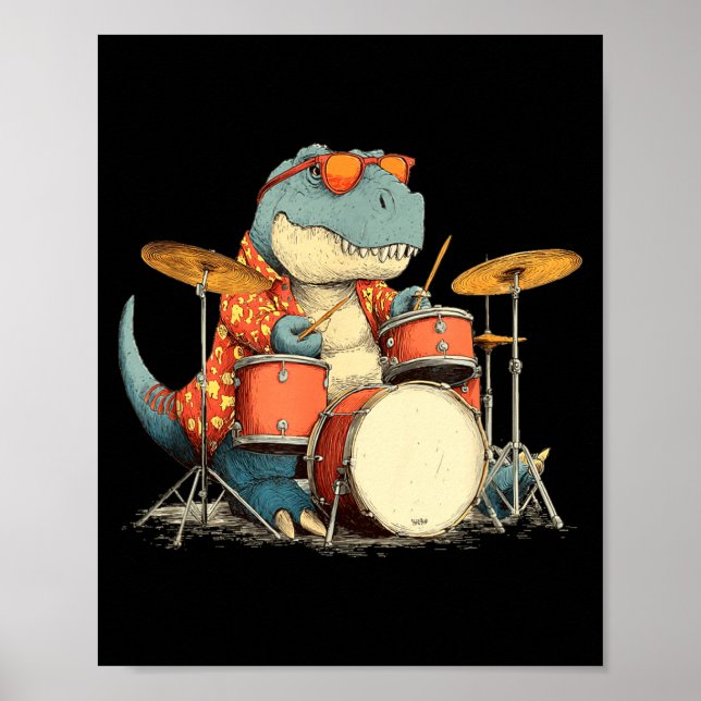 Sungles Rockstar Dinosaur With Cool Drums Costume  Poster (Front)
