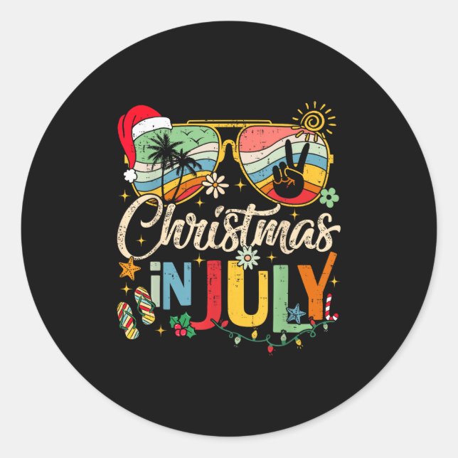 Sungles Santa Claus Beach Christmas In July Men Wo Classic Round Sticker (Front)