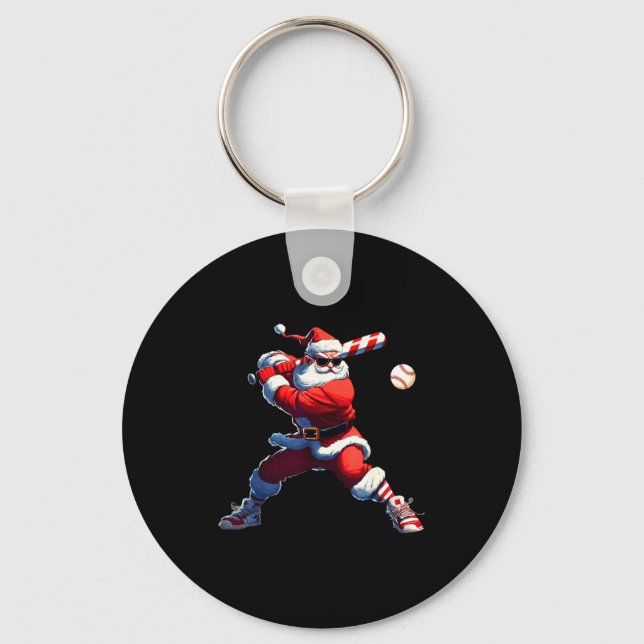 Sungles Santa Playing Baseball Christmas Pajamas X Key Ring (Front)