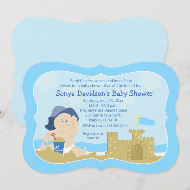 Sunhat Baby Sand Beach Boy Baby Shower Invitation (Front/Back)