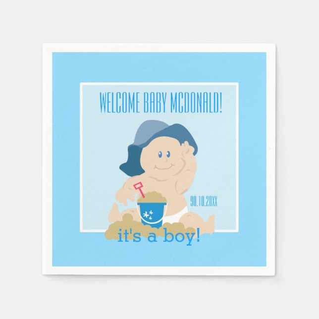Sunhat Beach Baby Napkins / Blue Hat / Boy (Front)