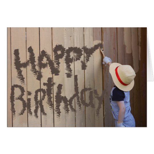 Sunhat Boy Painting Fence Happy Birthday Card