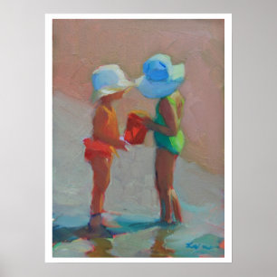 Sunhat Sisters - Two Girls at the Beach Poster