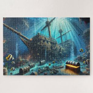 Sunken Pirate Shipwreck Nautical Deep Sea Treasure Jigsaw Puzzle