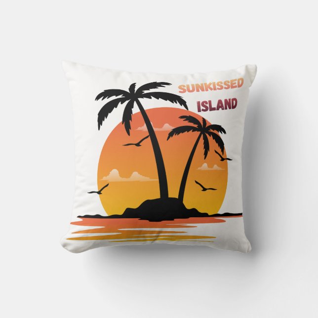 Sunkissed Island Retro Sunset Palm Tree Throw Pill Cushion (Front)