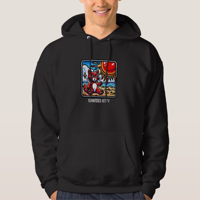 Sunkissed Kitty - Adorable Red Cat Beach Cartoon Hoodie (Front)