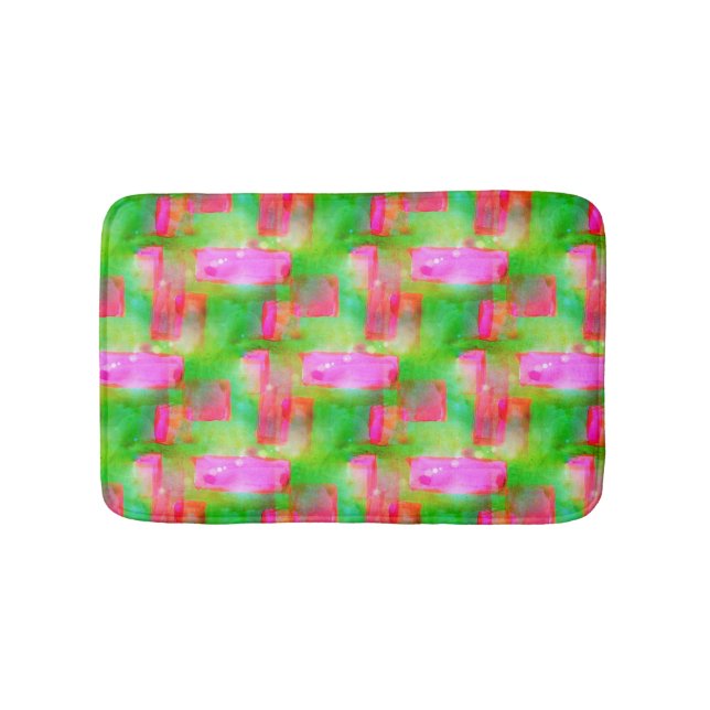 Sunlight abstract painted yellow, pink bath mat (Front)
