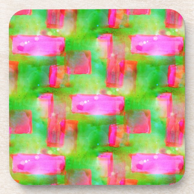 Sunlight abstract painted yellow, pink coaster (Front)