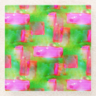 Sunlight abstract painted yellow, pink glass coaster