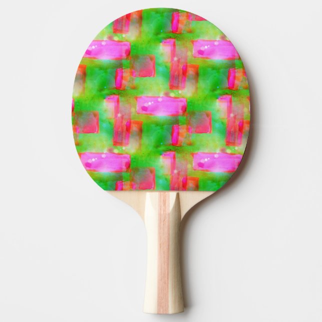 Sunlight abstract painted yellow, pink ping pong paddle (Front)