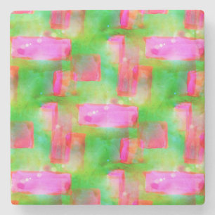 Sunlight abstract painted yellow, pink stone coaster