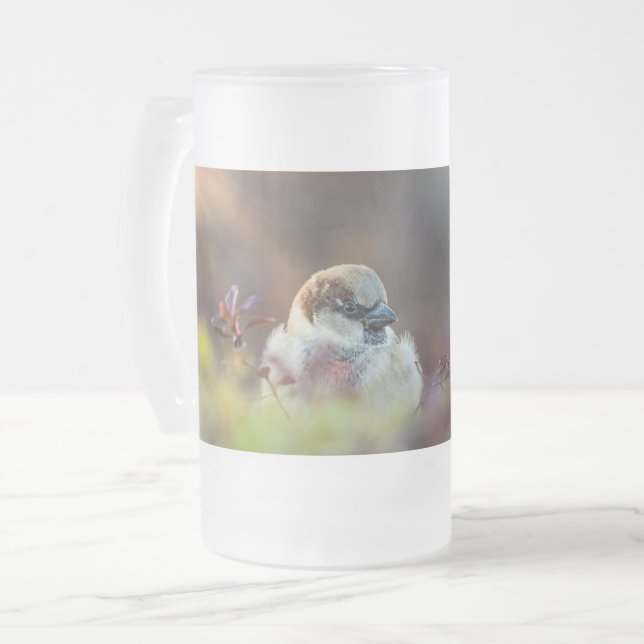 Sunlight Bathing Finch Frosted Mug (Front Left)