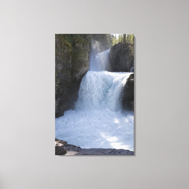 Sunlight On Waterfalls On The Side Of A Mountain 2 Canvas Print (Front)