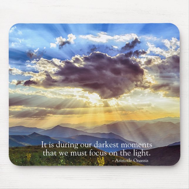Sunlight Streaming Thru Clouds Inspirational Quote Mouse Mat (Front)