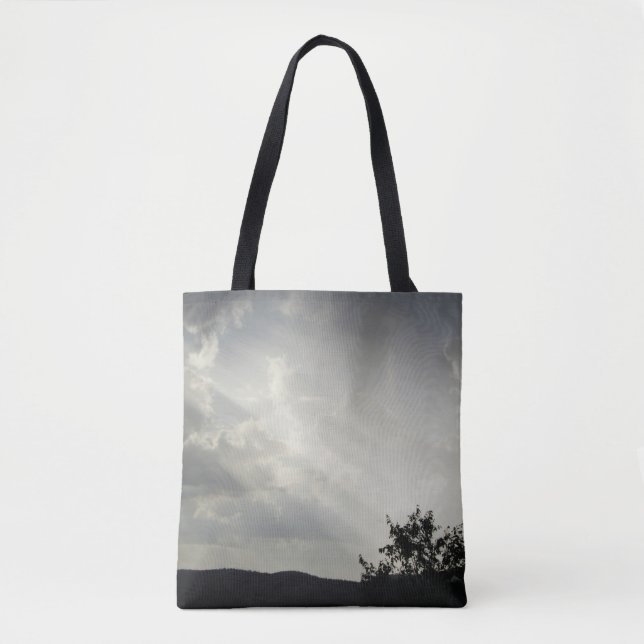 Sunlight Through Clouds Black White Evening Sky Tote Bag (Front)