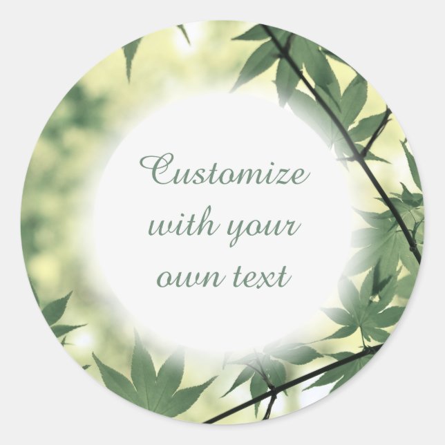 Sunlight Through Maple Leaves Custom Text Classic Round Sticker (Front)