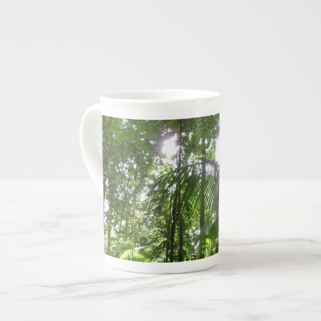 Sunlight Through Rainforest Canopy Tropical Green Bone China Mug (Front Left)