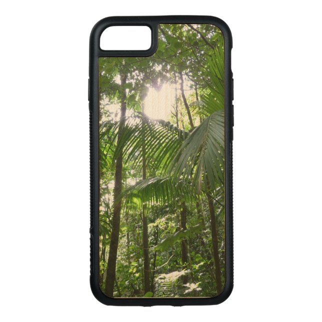 Sunlight Through Rainforest Canopy Tropical Green Carved Wood iPhone Case (Back)