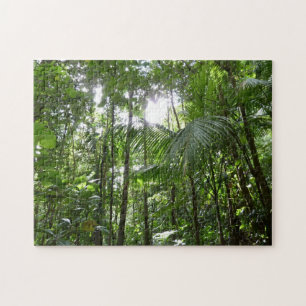 Sunlight Through Rainforest Canopy Tropical Green Jigsaw Puzzle
