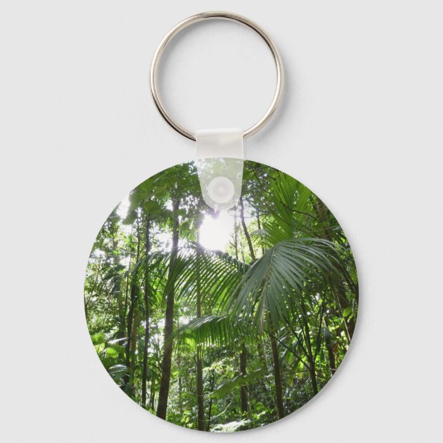 Sunlight Through Rainforest Canopy Tropical Green Key Ring (Front)