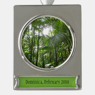 Sunlight Through Rainforest Canopy Tropical Green Silver Plated Banner Ornament