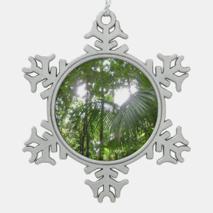 Sunlight Through Rainforest Canopy Tropical Green Snowflake Pewter Christmas Ornament