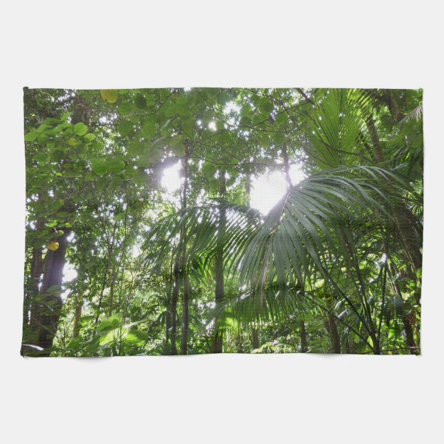 Sunlight Through Rainforest Canopy Tropical Green Tea Towel (Horizontal)