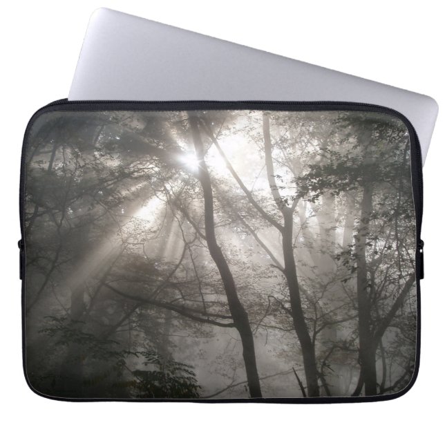 Sunlight Through Trees Dark Woodland Laptop Sleeve (Front)
