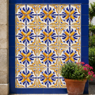 Sunlit Algarve Handcrafted Portuguese Blue Yellow Tile