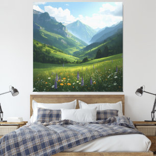 Sunlit Alpine Meadow – Scenic Mountain Canvas for Print