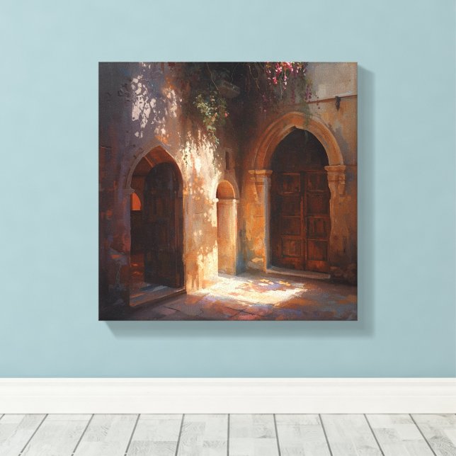 Sunlit Archway – Timeless Ancient Doorways Print (Insitu(Wood Floor))